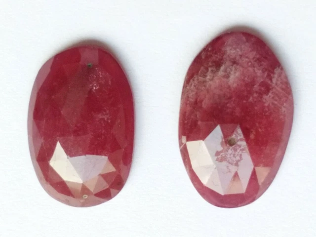 Ruby Natural (glass filled) Rose cut Slices, Mix Shape Ruby cabochon faceted 2p