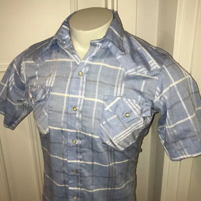 Vtg Western Shirt Karman Pearl Snap Midnight Cowboy Plaid Rockabilly Mens 15