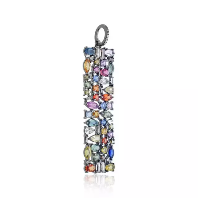 925 Sterling Silver Pendent Studded With Natural Multi Sapphire&Pave Diamond
