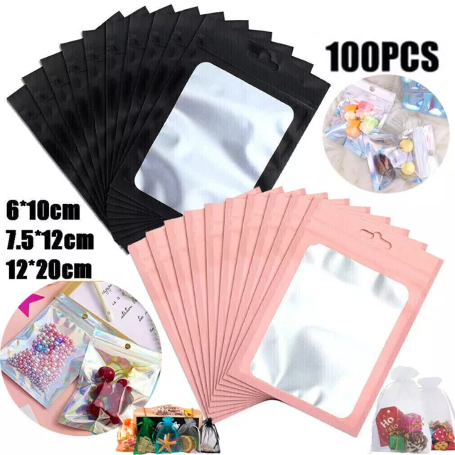 100X Clear Zip Lock Seal Mylar Bags Sweets Gift Zipper Pouch Foil Resealable Bag