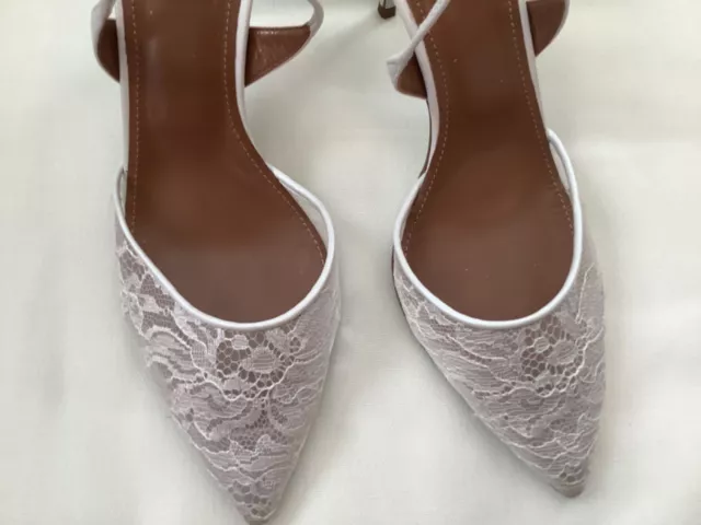 Aquazzura Matilde 75 Leather And Lace Bridal Heeled Pumps In White. SZ 38.5 2