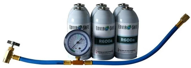 Enviro-Safe R600a, "HC", New Modern Refrigerant, (6) 6 oz., Cans w/Gauge Kit