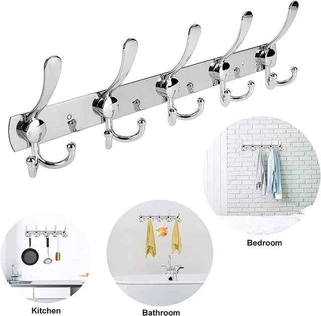 15 Hooks Stainless Steel Coat Robe Hat Clothes Wall Mount Hook Hanger Towel Rack