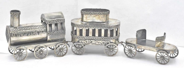 ISRAEL 925 Sterling Silver - Vintage Jewish Train Havdalah Set no cup - 290 gram