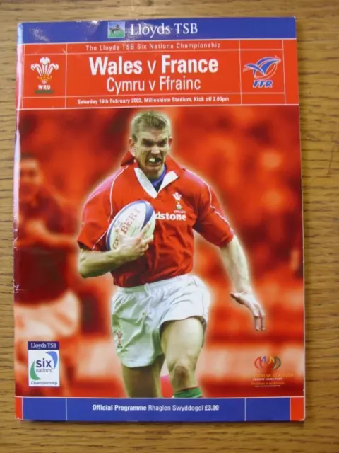 16/02/2002 Rugby Union Programme: Wales v France [At Cardiff Arms Park] (Team Ch