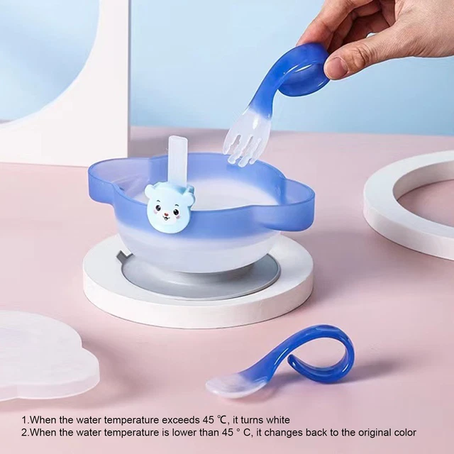 Cuchara de comida para bebé borde liso comida diaria cambio de color bebé niños