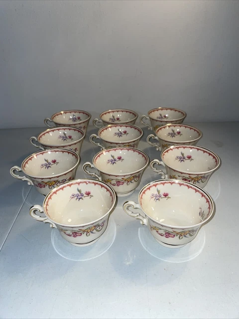 Old Ivory Syracuse China OPCO Floral Flowers Bombay 4" Coffee Cups Set of 11