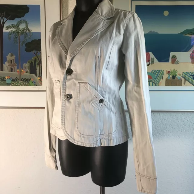 Diesel Blazer Jacket Cotton Lightweight Ivory Double Stitch Size Medium 2