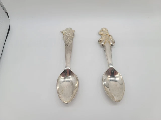 Set of 2 7” DISNEY BEAUTY & THE BEAST Silver Plated spoon Kelloggs Promo Tarnish