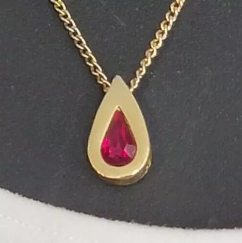 Vintage Avon Gold & Red Glass Pendant Necklace- Art Deco Style- 19" Layering