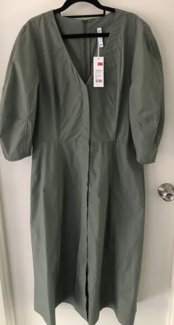 BNWT Commonry khaki Green Cotton Midi Dress NO BELT size 12