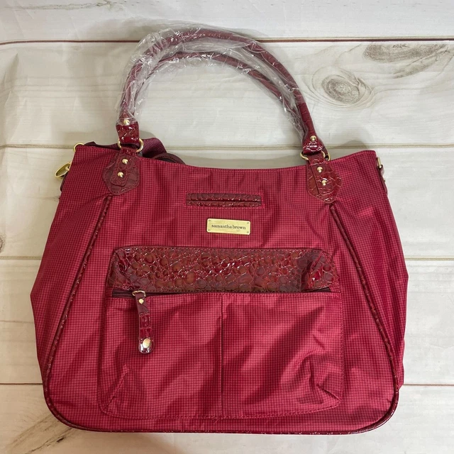 Samantha Brown Croc Embossed Accent Pink Travel Purse Tote NEW