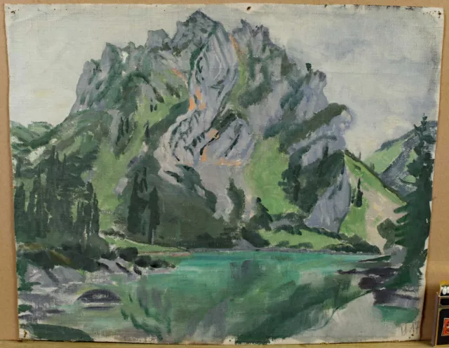 Pintura Al Óleo Antiguo De 1917 Alpensee Paisaje Alpes Berge Lago Impresionista
