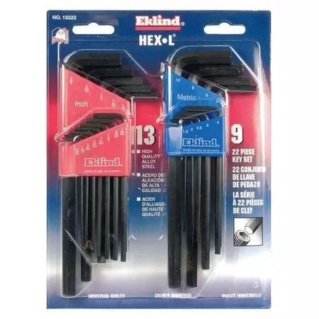 Eklind 10222 22-Piece Hex Key Set, Combination Hex-L, Metric And Sae, Plastic