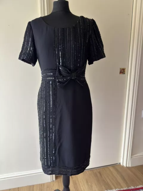 Frank Usher evening gown/dress black beaded UK14