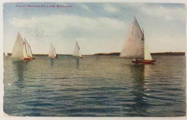Vintage Chicago Illinois IL Yacht Racing on Lake Michigan Postcard 1910