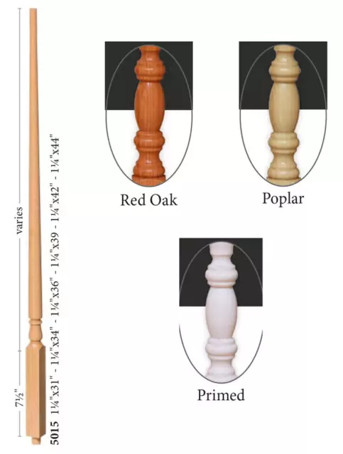 Red Oak/Poplar Stair Rail baluster Wooden Parts 5015 Colonial Series Set