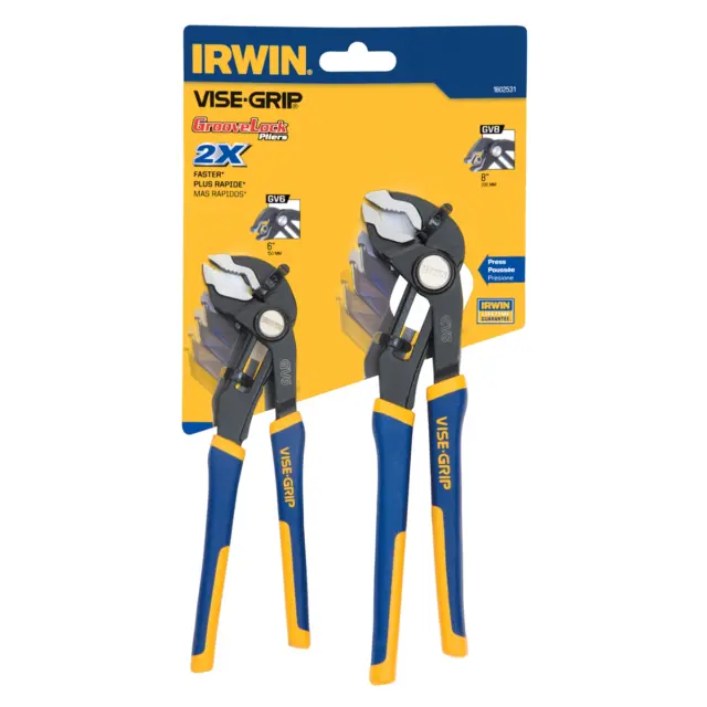 Irwin/Hanson 1802531 Vise-Grip 2pc GrooveLock 6" & 8" V-Jaw Pliers Set