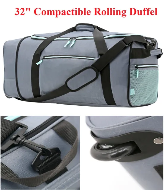 32″ Compactible Rolling Duffel Bag Wheeled Luggage Suitcase Travel Tote Carry