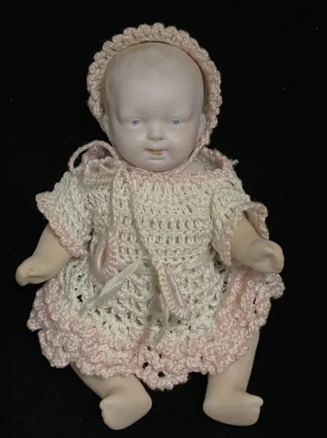 Antique Victorian 5” Bisque Baby Doll With Original Clothing