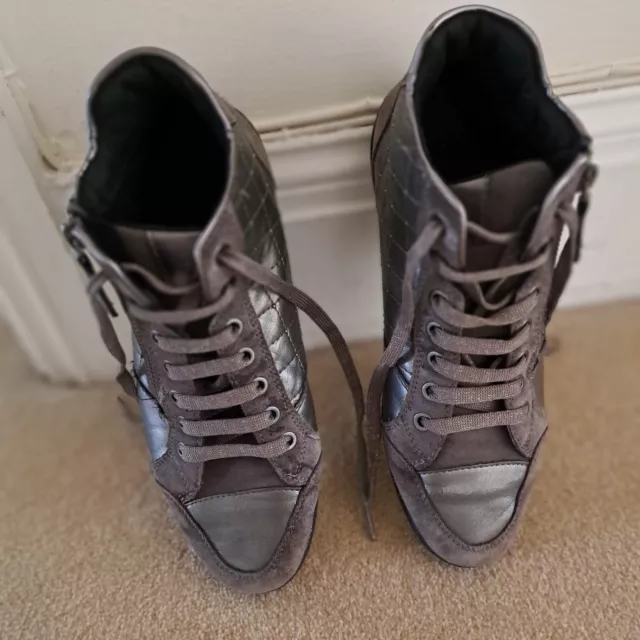 Geox Respira Women's Silver Grey Leather Trainers Size Uk 7