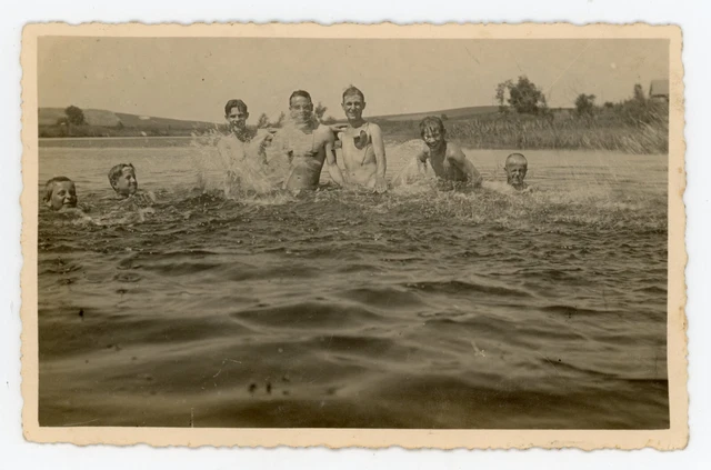 # 20 Vintage Photo Affectionate Skinny Dipping Buddies Men Beach