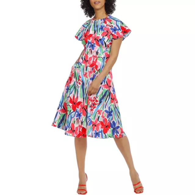 Maggy London Womens Floral Print Cotton Midi Dress BHFO 2794