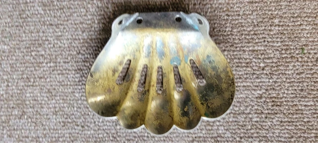 Antique c1910 Nickel Plated Brass Clam Shell Corner Mount Soap Holder Soap Dish