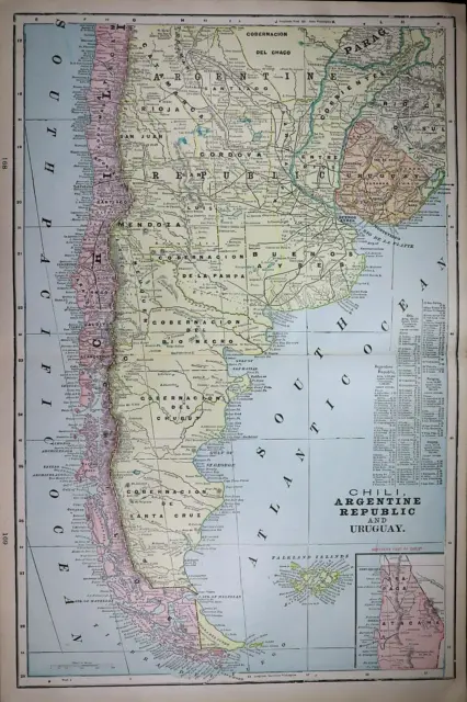 Old (21x14) 1899 Cram's Atlas Map ~ ARGENTINA - URUGUAY ~ Free S&H  ~Inv#513
