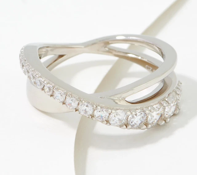 Diamonique CZ Round Graduated Crossover Band Ring Size 6 Sterling Silver Diamonique CZ Round Graduated Crossover Band Ring Size 6 Sterling Silver