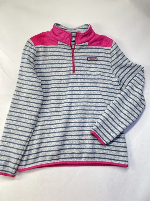 Vineyard Vines Sweatshirt Womens Sz Med Gray Pink Striped Pullover Shep Shirt M3