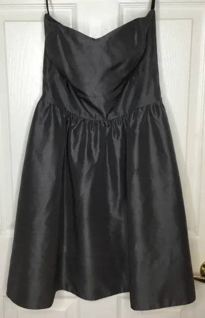 Woman LYNN LUGO Pewter Gray 100% Silk Strapless Fit Flare Cocktail Dress Sz 4