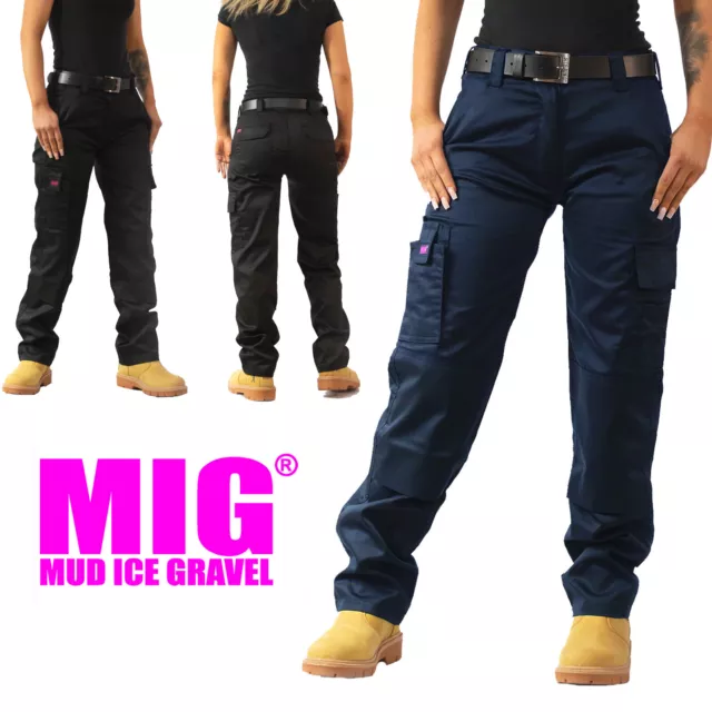 Womens & Ladies Cargo Combat Work Trousers By MIG Size 10 to 18 Black Or Navy