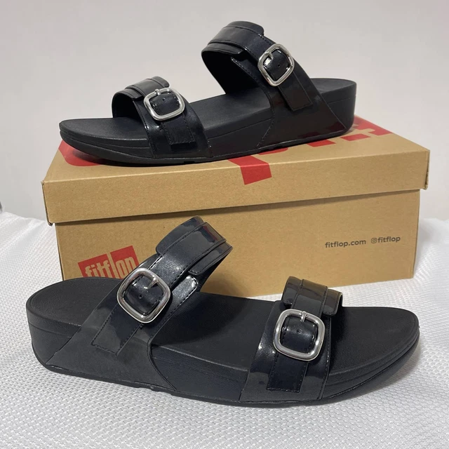 FitFlop Sandals Womens 11 Lulu Glitter Black Slide Wedge Slip On Comfort EC8-090
