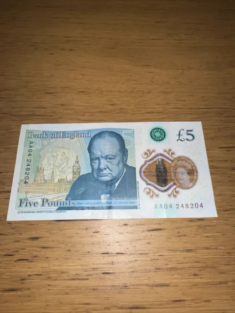 AA04 £5 Plastic Polymer Five Pound Note  AA Prefix  AA04 248204 Low Mintage