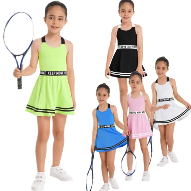 Kids Girls Sportswear Outfit Tennis Dress and Athletic Shorts Set Golf Dancewear