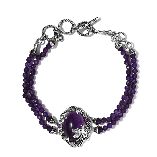 925 Sterling Silver Natural Amethyst Dragon Bracelet Jewelry Size 7.25" Ct 48.5