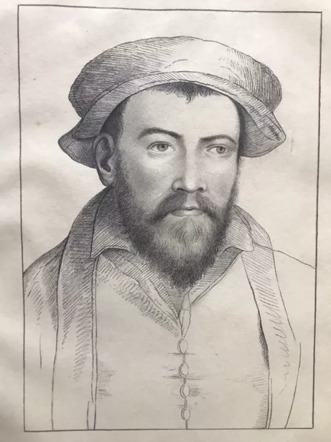 Original 19th C pencil drawing Holbein Edward Stanley by Emma Tayleur 1800-1840