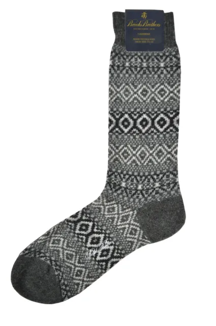 Brooks Brothers Mens Grey Black Print Cashmere Blend 1 Pair Socks 7-12 8332-7