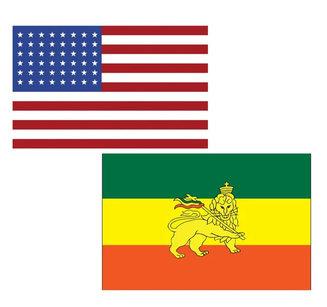 3'x5' Polyester USA & Ethiopia Lion Flag Set; One Flag for Each Country