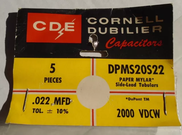 x1 Capa CORNELL DUBILIER  .022mfd - 2000v - 10% - NOS - pour guitare et ampli 2