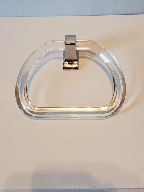 Vintage Clear Lucite Towel Holder Ring with chrome wall mount 