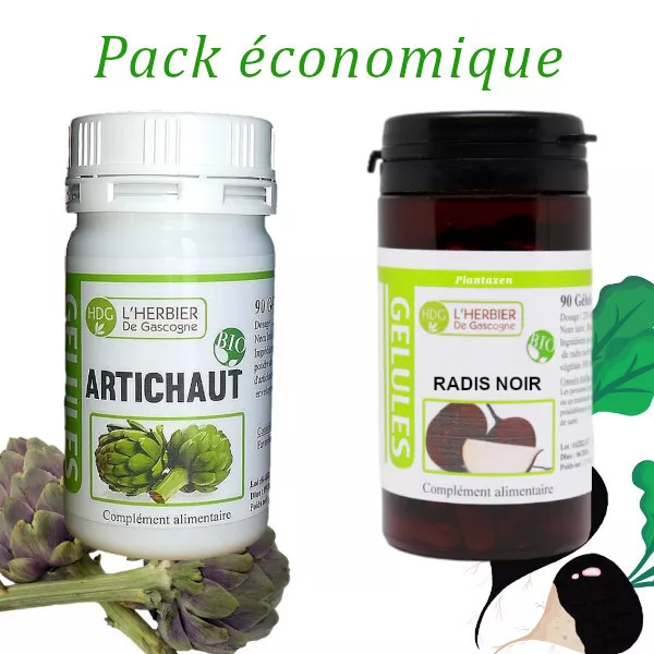 Artichaut Radis noir bio | Pack de 180 gélules végatales sans OGM | 100% pur