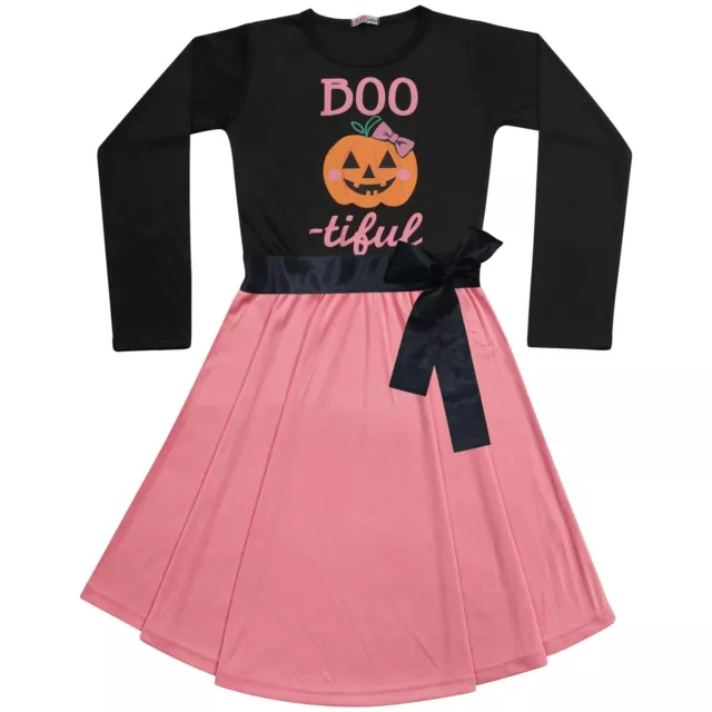 Ragazze Skater Maniche Lunghe Nero Pannelli Zucca Stampa Halloween Abito Per