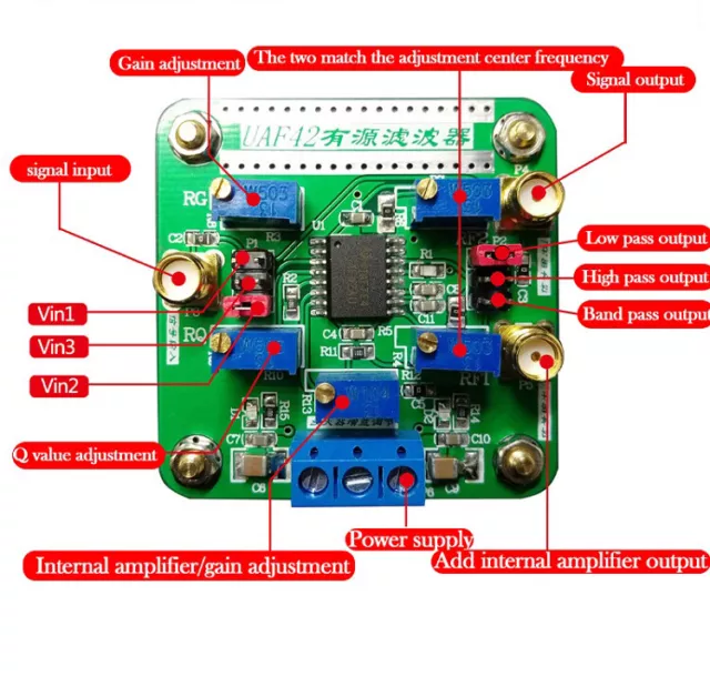 UAF42 High/Low Pass Band Universal Adjustable Filter Active Bandpass Filtering