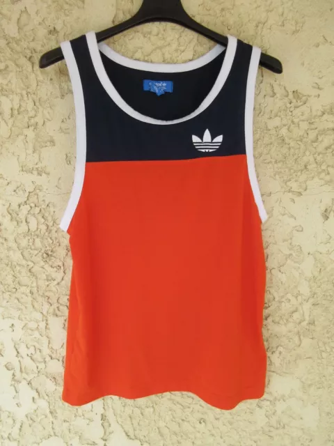 Débardeur shir ADIDAS orange marine jersey rétro vintage trefoil S