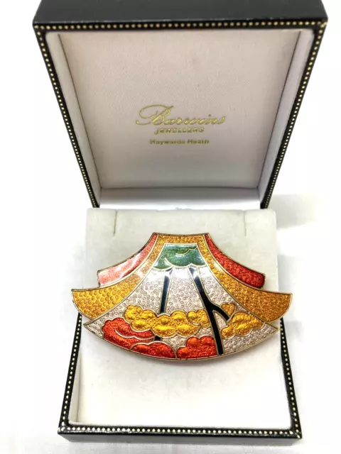 Vintage Jewellery Stunning Art Deco Style Cloisonne Enamel Brooch Pin 3