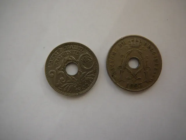 versch.Münzen Lot Konvolut  1 aus Frankreich 1932 + 1 aus Belgien 1923