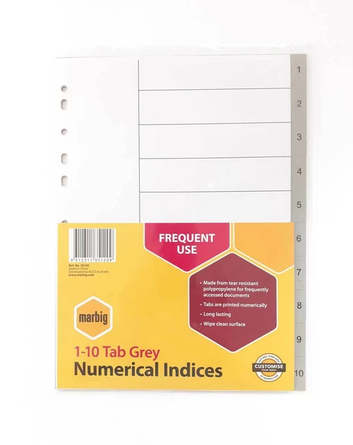 A4 FILE DIVIDER Numerical Indices 110 Tabs Dividers Plastic Index ID
