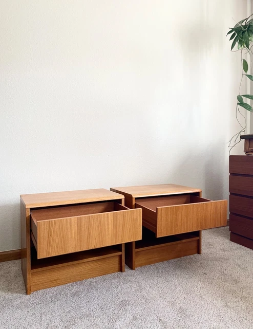 PAIR 1980s VINTAGE Minimalist Danish Modern Teak Nightstands SANNEMANN